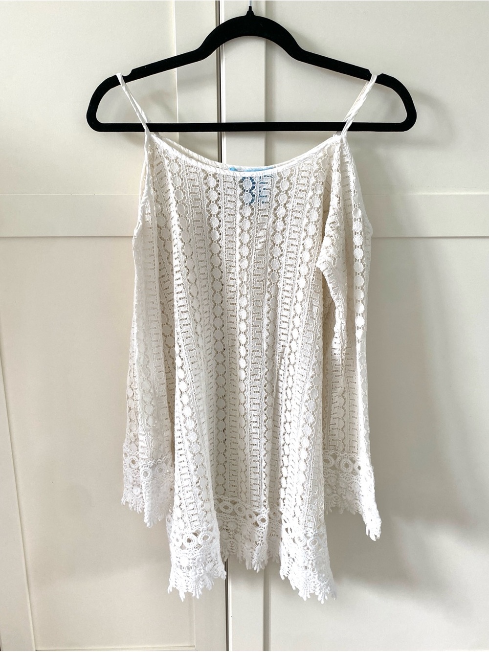 Solitaire Swim White Crochet Cold Shoulder Beach Dress Swimwear Cover Up Size M